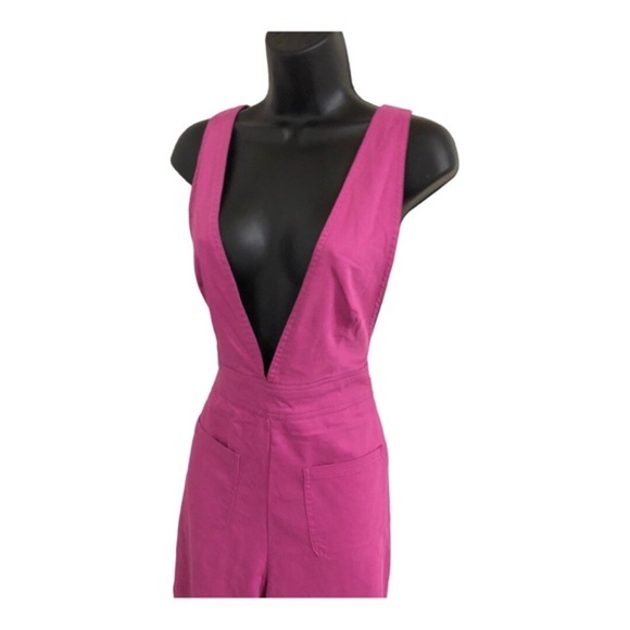 Sincerely Jules pink‎ khaki plunge front overalls jumper size small new - Picture 6 of 16